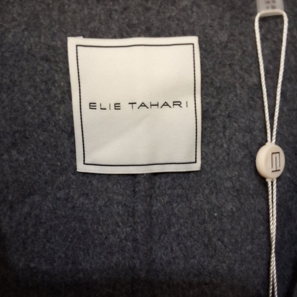 Elie Tahari Wallace‎ Plaid Full-Length Wrap Coat Womens L Cathedral Blue Preppy - Picture 6 of 7